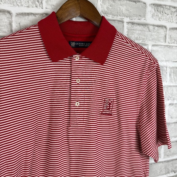 TPC Scottsdale x Oxford Golf Red Striped All Cotton Collared Polo Shirt MEDIUM - Picture 1 of 8